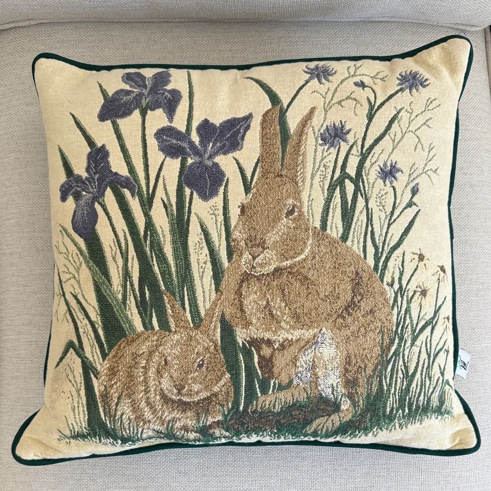 Riverdale Vintage Bunnies Rabbit Tapestry Pillow - Easter - Spring - Iris - USA